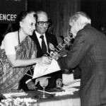 Vijay Bhatt being honoured by Prime Minister Indira Gandhi